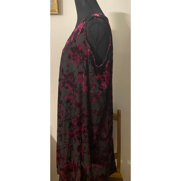 Cato‎ Burgundy Burnout Velvet Long Sleeve Cold Shoulder Midi Dress Size Large - Picture 3 of 6